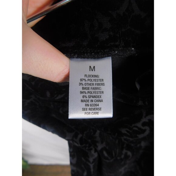 Roz & Ali Pants Womens Medium Black Flocked Velvet Damask Gothic Witchy - Picture 10 of 11